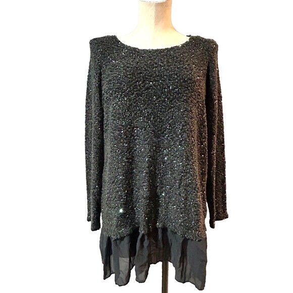 Alfani Women’s Sequined Textured Layered Look Sweater Tunic Top size 1X Holidays - Picture 1 of 9